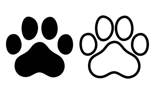 Beyaz arkaplanda siyah siluet pati izi var. Köpek ya da kedi izi ikonu. Vektör illüstrasyonu.