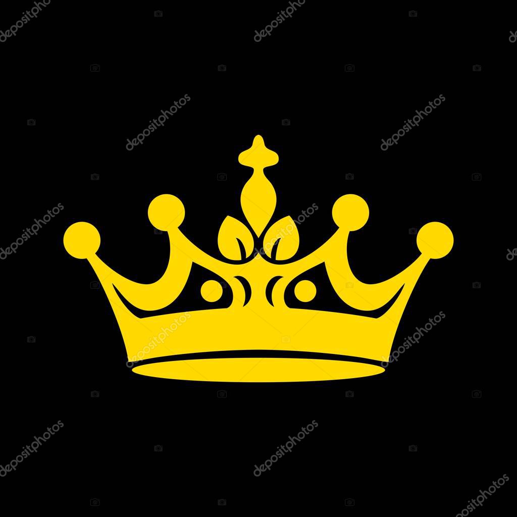 Gold crown icon silhouette. Coat of arms and royal symbol isolated on black. Vector illustration.