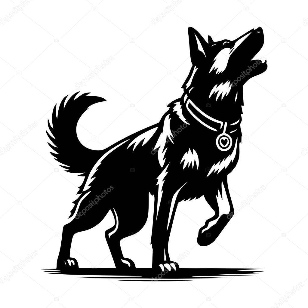German Shepherd dog breed pet. Shepherd silhouette sketch isolated on a white background. Vector illustration.