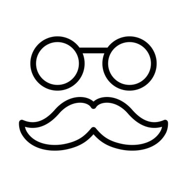 Gözlükler ve bıyık çizgisi simgesi beyaz arkaplanda izole edilmiş. Vektör illüstrasyonu.