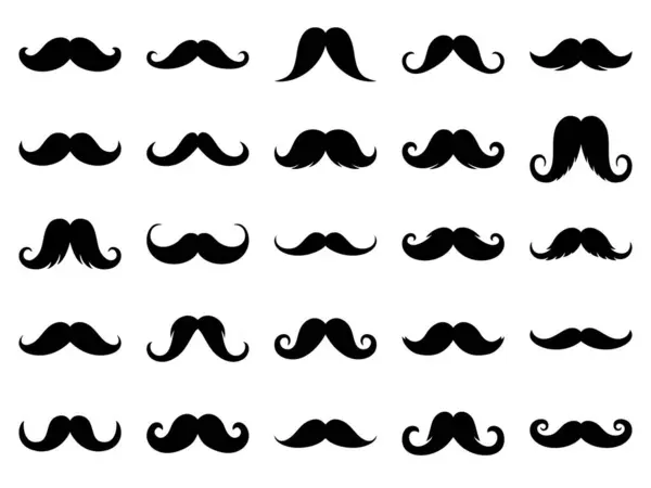 Different Mustache Icon Collection Vintage Male Moustaches Silhouette Funny Black — Stock Vector