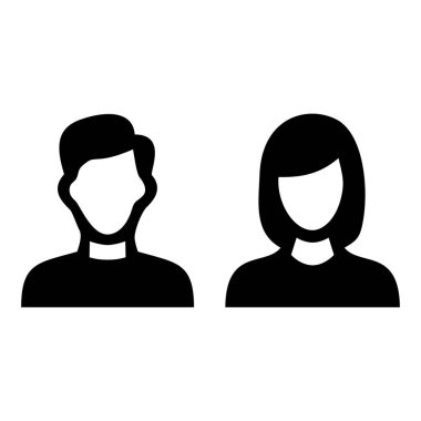 Erkek ve kadın avatar ikonu. Erkek ve kadın yüz siluetleri. Bilinmeyen ya da bilinmeyen kişiler için avatar ya da profil olarak hizmet ediyorlar. Sosyal ağ vektör illüstrasyonu.