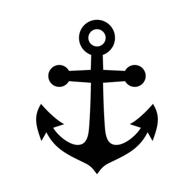 Çapa simgesi. Siluet deniz donanımı. Denizcilik gemisi demirleme aleti, geleneksel gemi aksesuarı. Donanma, okyanus filosu, liman vektör çizimi.