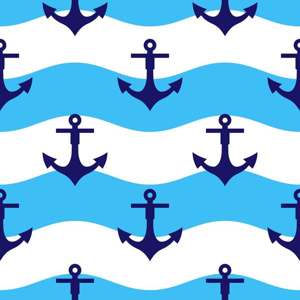 Корабли якоря милый морской бесшовный шаблон. Прибор для швартовки судов, традиционный судовой аксессуар. ВМС, океанский флот, векторная иллюстрация гавани.