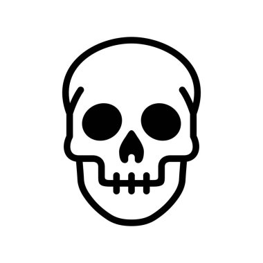 Kafatası çizgisi ikonu, insan iskelet kafası. Ölüm, korsan ve tehlike sembolü. Vektör illüstrasyonu.