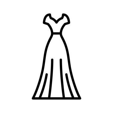 Giysi çizgisi simgesi. Akşam ve kokteyl siyah elbise. Kadın kıyafetleri. Siluet giysi. Gelinlik Vektörü illüstrasyonu.