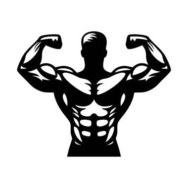 Bodybuilder icon. Man silhouette of a strong man, athlete icon. Body building muscles. Vector illustration.