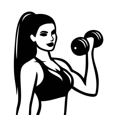 Fitness woman silhouette with dumbbell. Sexy athletic girl bodybuilder. Fitness female for gym or club concept. Vector illustration.