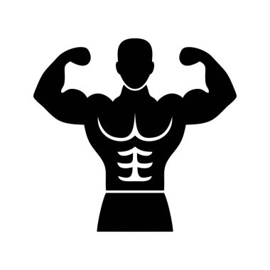Bodybuilder icon. Man silhouette of a strong man, athlete icon. Body building muscles. Vector illustration.