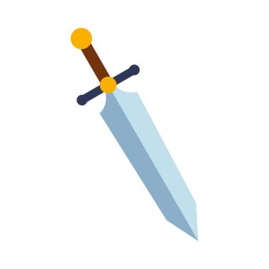 Sihirli karikatür çelik kılıç, şövalye silahı ya da bıçak bıçağı. Düz stilde fantezi oyun silahı ikonu. Vektör illüstrasyonu.