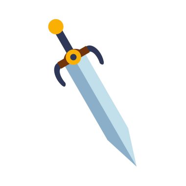 Sihirli karikatür çelik kılıç, şövalye silahı ya da bıçak bıçağı. Düz stilde fantezi oyun silahı ikonu. Vektör illüstrasyonu.