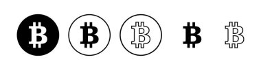 Bitcoin simgeleri ayarlandı. Şifreli para birimi sembolü. Engelleme zinciri. Kripto para birimi