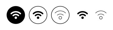 WIFI simgeleri ayarlandı. Sinyal vektör simgesi. Kablosuz ve kablosuz ağ simgesi veya uzak internet erişimi için imza