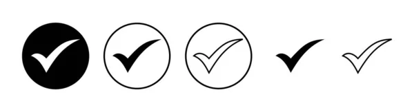 Überprüfen Sie Die Eingestellten Symbole Häkchen Setzen Checkliste Symbol Zecke — Stockvektor