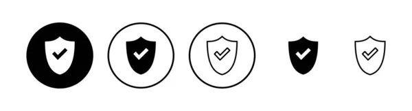 Shield Check Mark Logo Icons Set Protection Approve Sign Safe — Stock Vector