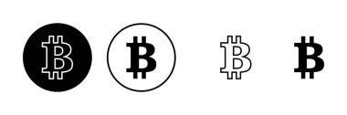 Bitcoin simgeleri ayarlandı. Şifreli para birimi sembolü. Engelleme zinciri. Kripto para birimi