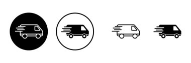 Teslimat simgeleri ayarlandı. Hızlı Teslimat Simgesi. Hızlı nakliye kamyonu. Kamyon simgesi teslimatı