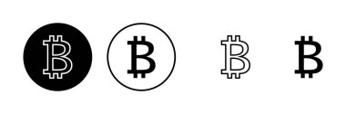 Bitcoin simgeleri ayarlandı. Şifreli para birimi sembolü. Engelleme zinciri. Kripto para birimi