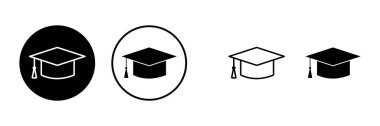 Eğitim simgeleri ayarlandı. Mezuniyet şapkası ikonu. Mezun olmak. Öğrenci şapkası