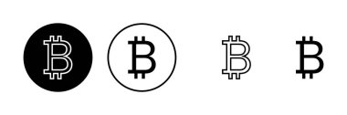 Bitcoin simgeleri ayarlandı. Şifreli para birimi sembolü. Engelleme zinciri. Kripto para birimi