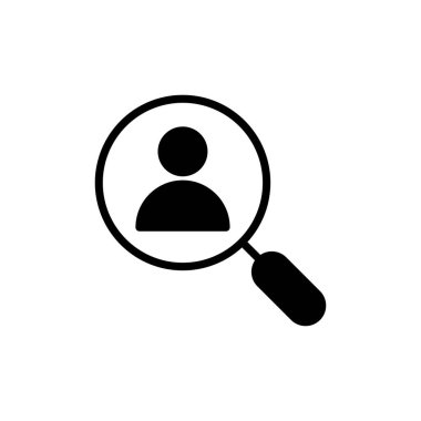 Beyaz arkaplanda izole edilmiş simge işe alınıyor. İnsan kaynakları konsepti. Adam alımı. Arama işi boşluk simgesi. İşe al. İnsan simgesi bul