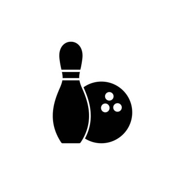 Bowling oyunu Pin Icon beyaz arkaplanda izole edildi. Bowling ikonu, top ve iğne