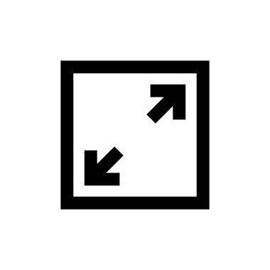 Beyaz arkaplanda tam ekran simgesi izole edildi. Tam ekran simgesine genişlet. Tam ekran işaret simgesi. Oklar sembolü