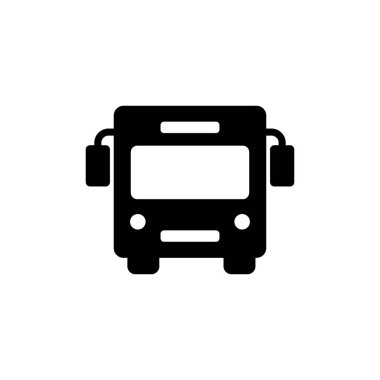 Otobüs simgesi beyaz arkaplanda izole edildi. Siyah yol vektör simgesi
