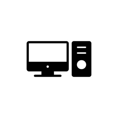 Beyaz arkaplanda bilgisayar simgesi izole edildi. PC Simge vektörü. Bilgisayar monitörü simgesi. Düz PC sembolü