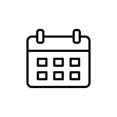 Takvim simgesi vektörü beyaz arkaplanda izole edildi. Takvim sembolü. Takvim vektör simgesi. Son teslim tarihi. Randevu. Süre