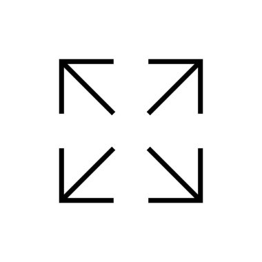 Beyaz arkaplanda tam ekran simge vektörü izole edildi. Tam ekran simgesine genişlet. Tam ekran işaret simgesi. Oklar sembolü