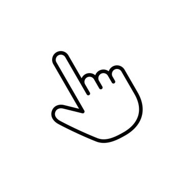 Beyaz arkaplanda el imleci simgesi vektörü izole edildi. El tıklama simgesi. Parmak gösterici vektörü