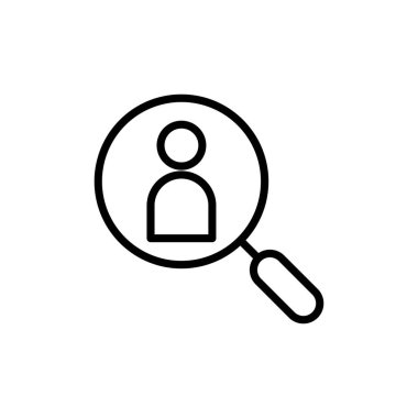 Beyaz arkaplanda izole edilmiş simge vektörü işe alınıyor. İnsan kaynakları konsepti. Adam alımı. Arama işi boşluk simgesi. İşe al. İnsan simgesi bul