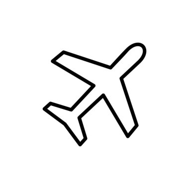 Beyaz arkaplanda izole edilmiş düzlem simgesi vektörü. Uçak vektör simgesi. Uçuş taşıma sembolü. Seyahat elementi çizimi. Tatil sembolü. Uçak.