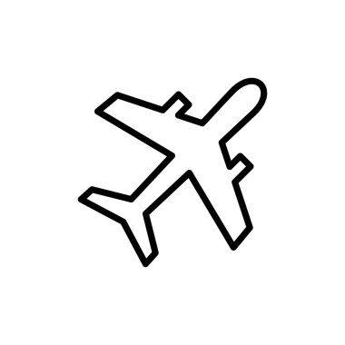 Beyaz arkaplanda izole edilmiş düzlem simgesi vektörü. Uçak vektör simgesi. Uçuş taşıma sembolü. Seyahat elementi çizimi. Tatil sembolü. Uçak.