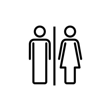 Tuvalet ikonu vektörü beyaz arkaplanda izole edildi. Tuvalet tabelası. Kadın ve erkek tuvalet işaretleri vektörü. Erkek ve dişi simgesi