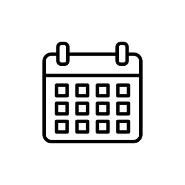 Takvim simgesi vektörü beyaz arkaplanda izole edildi. Takvim sembolü. Takvim vektör simgesi. Son teslim tarihi. Randevu. Süre