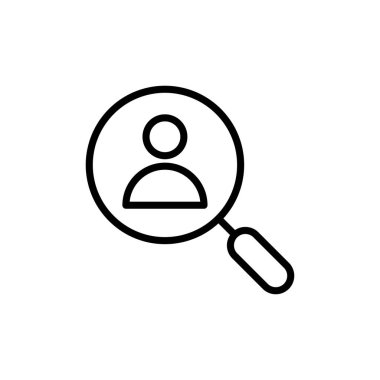 Beyaz arkaplanda izole edilmiş simge vektörü işe alınıyor. İnsan kaynakları konsepti. Adam alımı. Arama işi boşluk simgesi. İşe al. İnsan simgesi bul