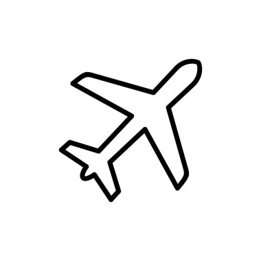 Beyaz arkaplanda izole edilmiş düzlem simgesi vektörü. Uçak vektör simgesi. Uçuş taşıma sembolü. Seyahat elementi çizimi. Tatil sembolü. Uçak.