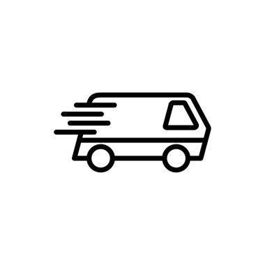 Dağıtım Simgesi vektörü beyaz arkaplanda izole edildi. Hızlı Teslimat Simgesi. Hızlı nakliye kamyonu. Kamyon simgesi teslimatı