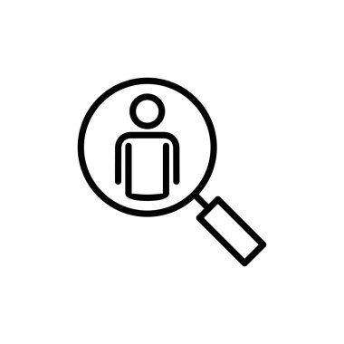 Beyaz arkaplanda izole edilmiş simge vektörü işe alınıyor. İnsan kaynakları konsepti. Adam alımı. Arama işi boşluk simgesi. İşe al. İnsan simgesi bul