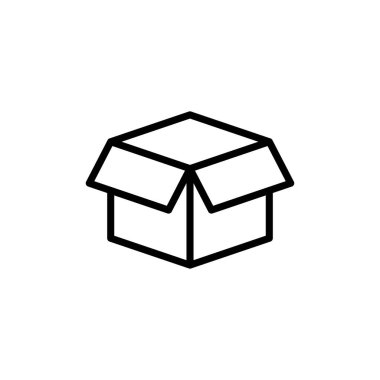 Kutu simgesi vektörü beyaz arkaplanda izole edildi. Karton kutu, ambalaj açık. Kutu vektörü simgesi