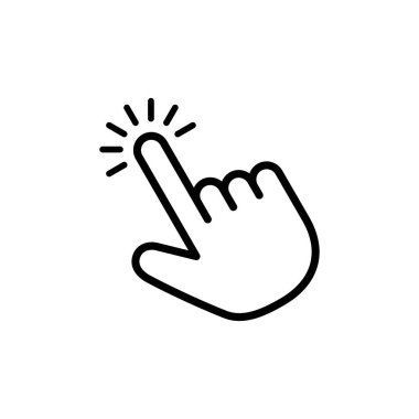 Beyaz arkaplanda el imleci simgesi vektörü izole edildi. El tıklama simgesi. Parmak gösterici vektörü