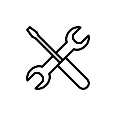 Beyaz arkaplanda izole edilmiş ikon vektörünü onar. İngiliz anahtarı ve tornavida simgesi. Ayarlar vektör simgesi. Bakım. araçlar