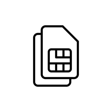 Beyaz arkaplanda Sim kart simgesi vektörü izole edildi. Mobil yuva simgesi. Cep telefonu sim kart çipi.