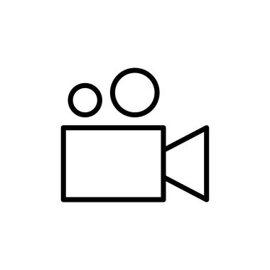 Video kamera ikonu vektörü beyaz arkaplanda izole edildi. Video kamera vektör simgesi. Kamera Simgeleri. Film tabelası. Sinema