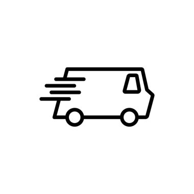 Dağıtım Simgesi vektörü beyaz arkaplanda izole edildi. Hızlı Teslimat Simgesi. Hızlı nakliye kamyonu. Kamyon simgesi teslimatı