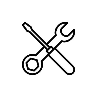 Beyaz arkaplanda izole edilmiş ikon vektörünü onar. İngiliz anahtarı ve tornavida simgesi. Ayarlar vektör simgesi. Bakım. araçlar