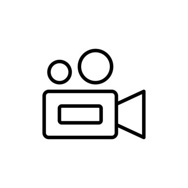 Video kamera ikonu vektörü beyaz arkaplanda izole edildi. Video kamera vektör simgesi. Kamera Simgeleri. Film tabelası. Sinema