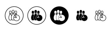 Bowling oyunu Pin Icon vektörü beyaz arkaplanda izole edildi. Bowling ikonu, top ve iğne